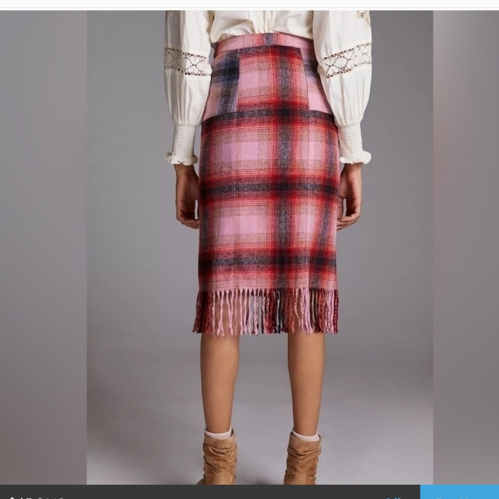 Maeve Red and Pink Plaid Midi Skirt - Picture 6 of 8